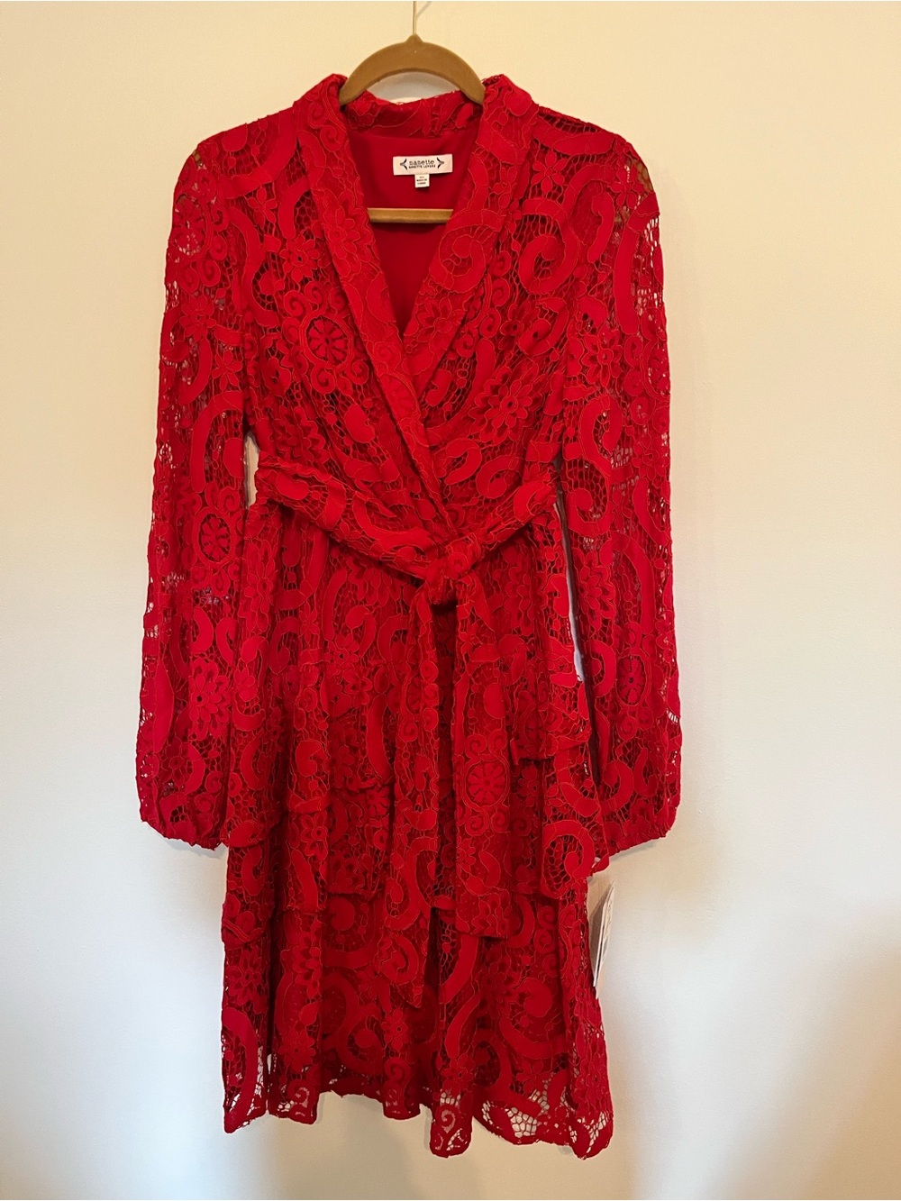 Nannette Vibrant Red Lace Wrap Dress with Tie Waist